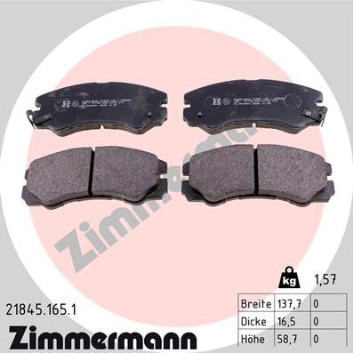 Zimmermann 21845.165.1 - Тормозные колодки, дисковые, комплект autospares.lv