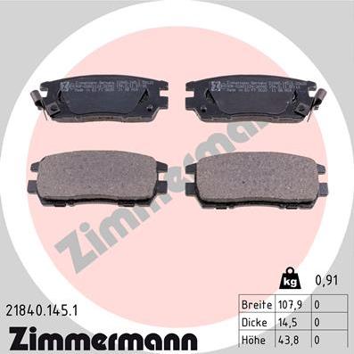 Zimmermann 21840.145.1 - Тормозные колодки, дисковые, комплект autospares.lv