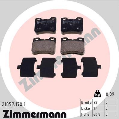 Zimmermann 21857.170.1 - Тормозные колодки, дисковые, комплект autospares.lv