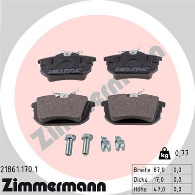 Zimmermann 21861.170.1 - Тормозные колодки, дисковые, комплект autospares.lv