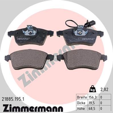 Zimmermann 21885.195.1 - Тормозные колодки, дисковые, комплект autospares.lv