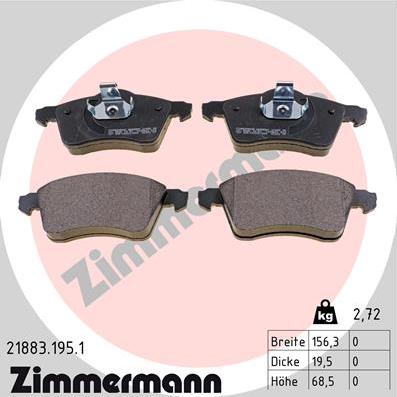 Zimmermann 21883.195.1 - Тормозные колодки, дисковые, комплект autospares.lv