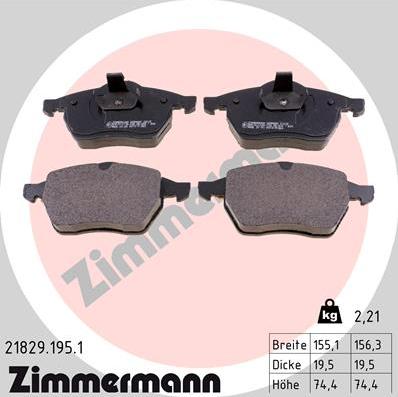 Zimmermann 21829.195.1 - Тормозные колодки, дисковые, комплект autospares.lv
