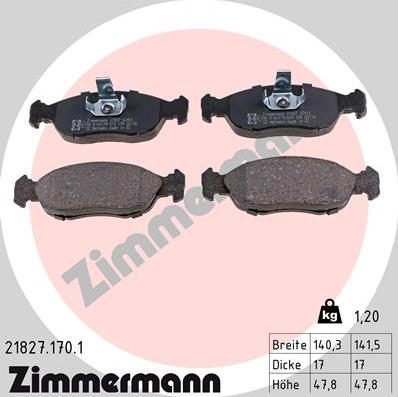 Zimmermann 21827.170.1 - Тормозные колодки, дисковые, комплект autospares.lv