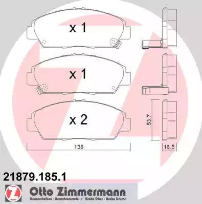 Zimmermann 21879.185.1 - Тормозные колодки, дисковые, комплект autospares.lv