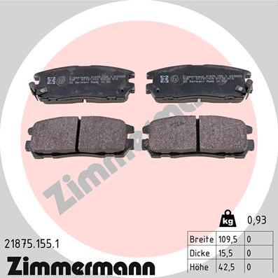 Zimmermann 21875.155.1 - Тормозные колодки, дисковые, комплект autospares.lv