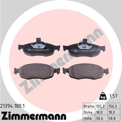 Zimmermann 21394.180.1 - Тормозные колодки, дисковые, комплект autospares.lv