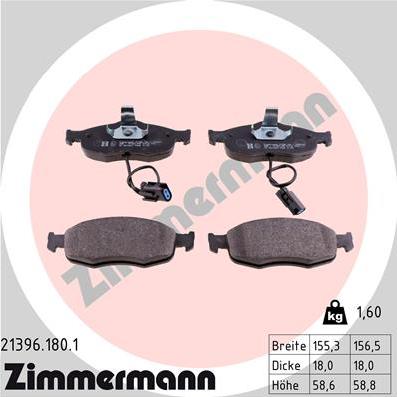 Zimmermann 21396.180.1 - Тормозные колодки, дисковые, комплект autospares.lv