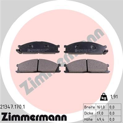 Zimmermann 21347.170.1 - Тормозные колодки, дисковые, комплект autospares.lv