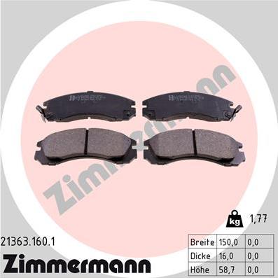 Zimmermann 21363.160.1 - Тормозные колодки, дисковые, комплект autospares.lv