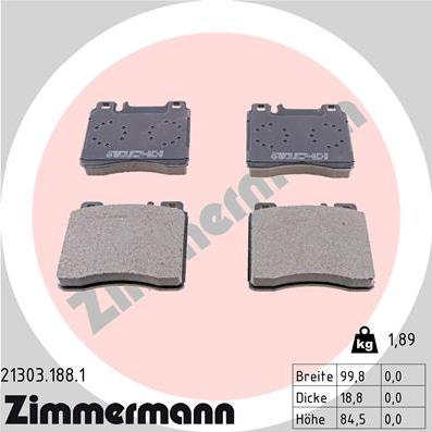 Zimmermann 21303.188.1 - Тормозные колодки, дисковые, комплект autospares.lv