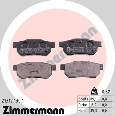 Zimmermann 21312.130.1 - Тормозные колодки, дисковые, комплект autospares.lv
