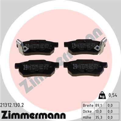Zimmermann 21312.130.2 - Тормозные колодки, дисковые, комплект autospares.lv