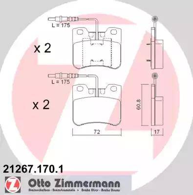 Zimmermann 21267.170.1 - Тормозные колодки, дисковые, комплект autospares.lv