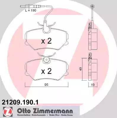 Zimmermann 21209.190.1 - Тормозные колодки, дисковые, комплект autospares.lv