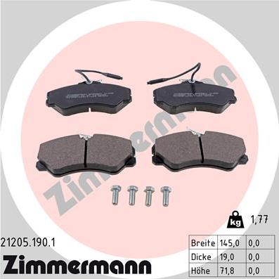Zimmermann 21205.190.1 - Тормозные колодки, дисковые, комплект autospares.lv
