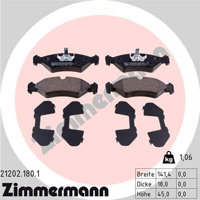 Zimmermann 21202.180.1 - Тормозные колодки, дисковые, комплект autospares.lv
