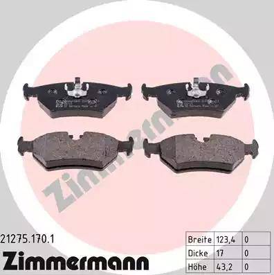 Zimmermann 21275.170.1 - Тормозные колодки, дисковые, комплект autospares.lv