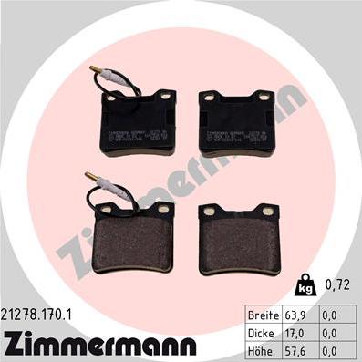 Zimmermann 21278.170.1 - Тормозные колодки, дисковые, комплект autospares.lv