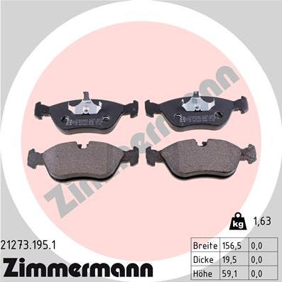 Zimmermann 21273.195.1 - Тормозные колодки, дисковые, комплект autospares.lv