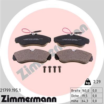 Zimmermann 21799.195.1 - Тормозные колодки, дисковые, комплект autospares.lv