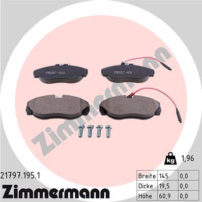 Zimmermann 21797.195.1 - Тормозные колодки, дисковые, комплект autospares.lv
