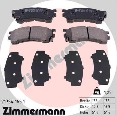 Zimmermann 21754.165.1 - Тормозные колодки, дисковые, комплект autospares.lv