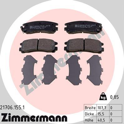 Zimmermann 21706.155.1 - Тормозные колодки, дисковые, комплект autospares.lv