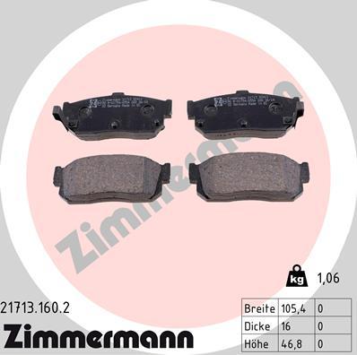 Zimmermann 21713.160.2 - Тормозные колодки, дисковые, комплект autospares.lv