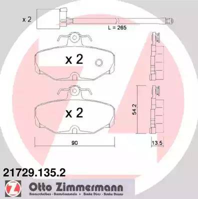 Zimmermann 21729.135.2 - Тормозные колодки, дисковые, комплект autospares.lv