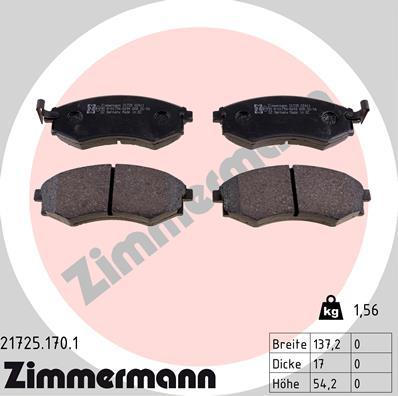 Zimmermann 21725.170.1 - Тормозные колодки, дисковые, комплект autospares.lv