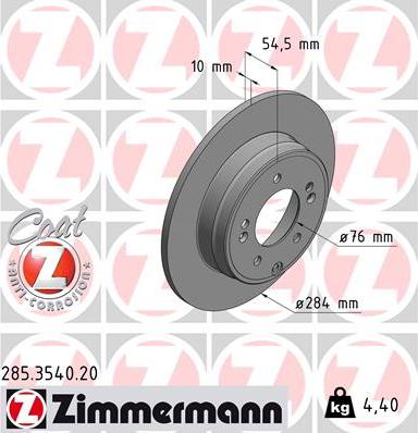 Zimmermann 285.3540.20 - Тормозной диск autospares.lv