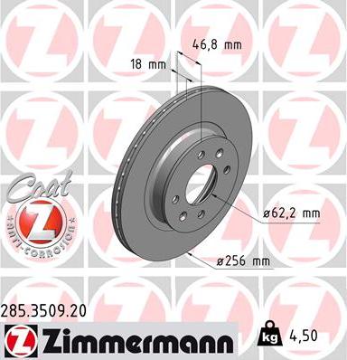 Zimmermann 285.3509.20 - Тормозной диск autospares.lv