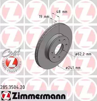 Zimmermann 285.3504.20 - Тормозной диск autospares.lv