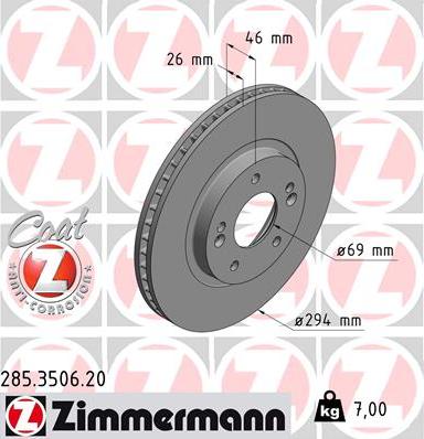 Zimmermann 285.3506.20 - Тормозной диск autospares.lv