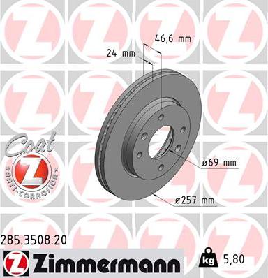 Zimmermann 285.3508.20 - Тормозной диск autospares.lv