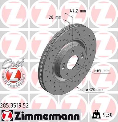 Zimmermann 285.3519.52 - Тормозной диск autospares.lv