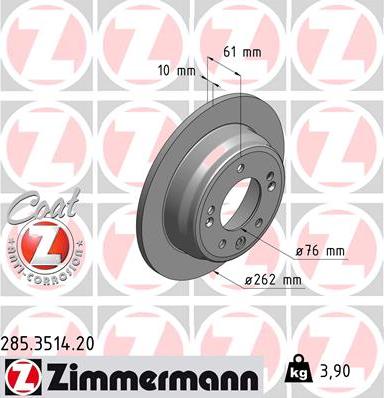Zimmermann 285.3514.20 - Тормозной диск autospares.lv
