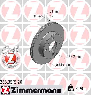 Zimmermann 285.3515.20 - Тормозной диск autospares.lv