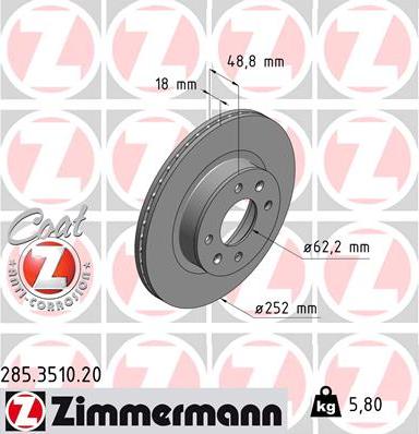 Zimmermann 285.3510.20 - Тормозной диск autospares.lv