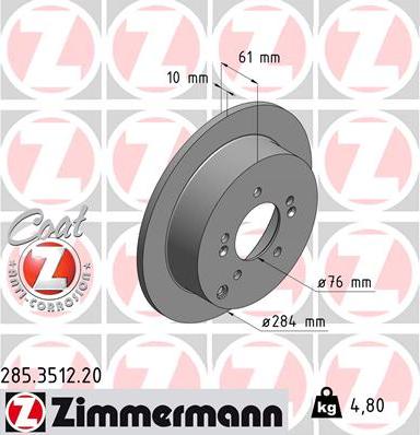 Zimmermann 285.3512.20 - Тормозной диск autospares.lv