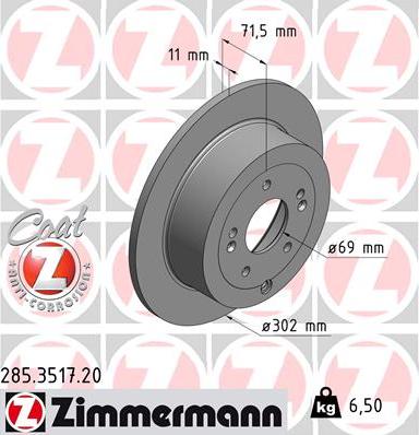 Zimmermann 285.3517.20 - Тормозной диск autospares.lv