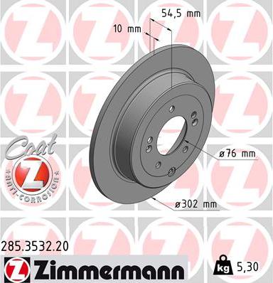 Zimmermann 285.3532.20 - Тормозной диск autospares.lv