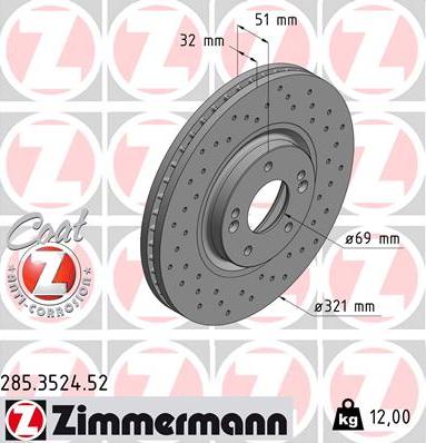 Zimmermann 285.3524.52 - Тормозной диск autospares.lv