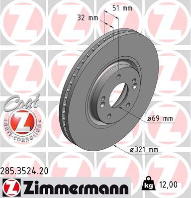 Zimmermann 285.3524.20 - Тормозной диск autospares.lv