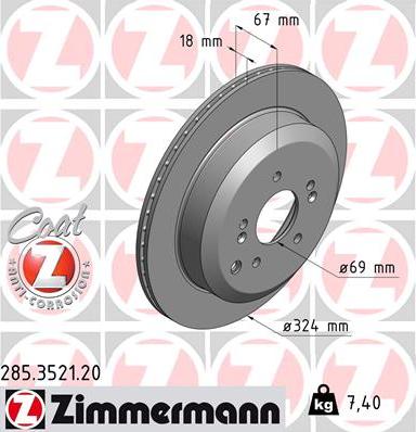 Zimmermann 285.3521.20 - Тормозной диск autospares.lv