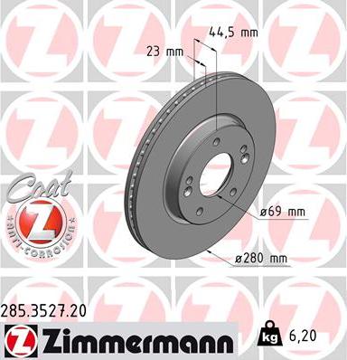 Zimmermann 285.3527.20 - Тормозной диск autospares.lv