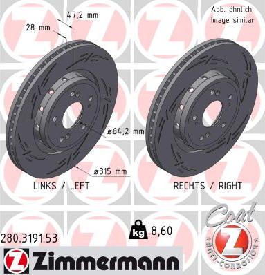 Zimmermann 280.3191.53 - Тормозной диск autospares.lv