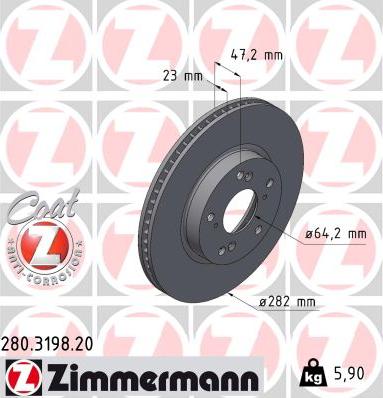 Zimmermann 280.3198.20 - Тормозной диск autospares.lv