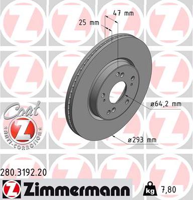 Zimmermann 280.3192.20 - Тормозной диск autospares.lv